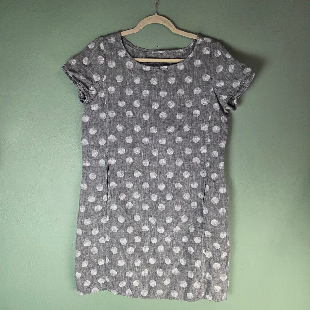 Habitat Dress Womens S Gray White Polka Dot Linen Lagenlook Relaxed Work Office